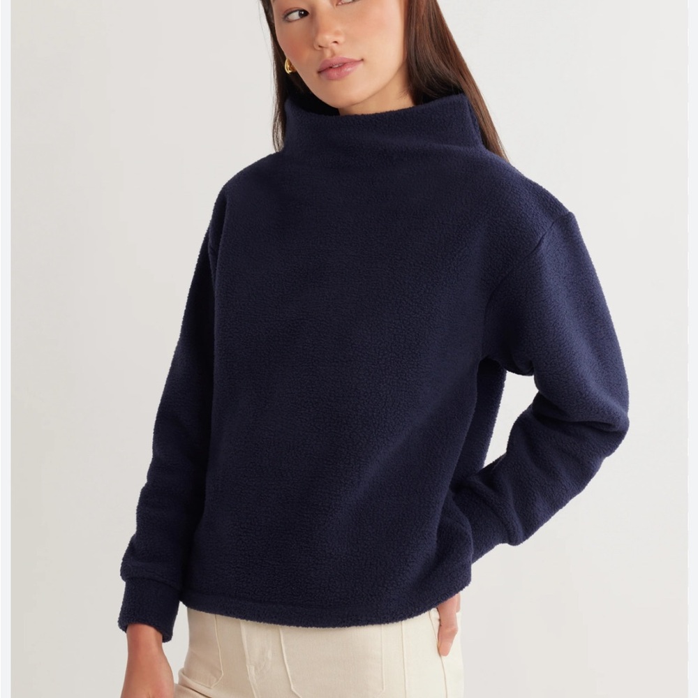 NWT Dudley Stephens Demi Mock Neck in Sherpa Fleece (Navy) Xl